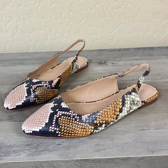 Madewell Shoes - Madewell Margo Snakeskin Slingback Flats, Size 6.5